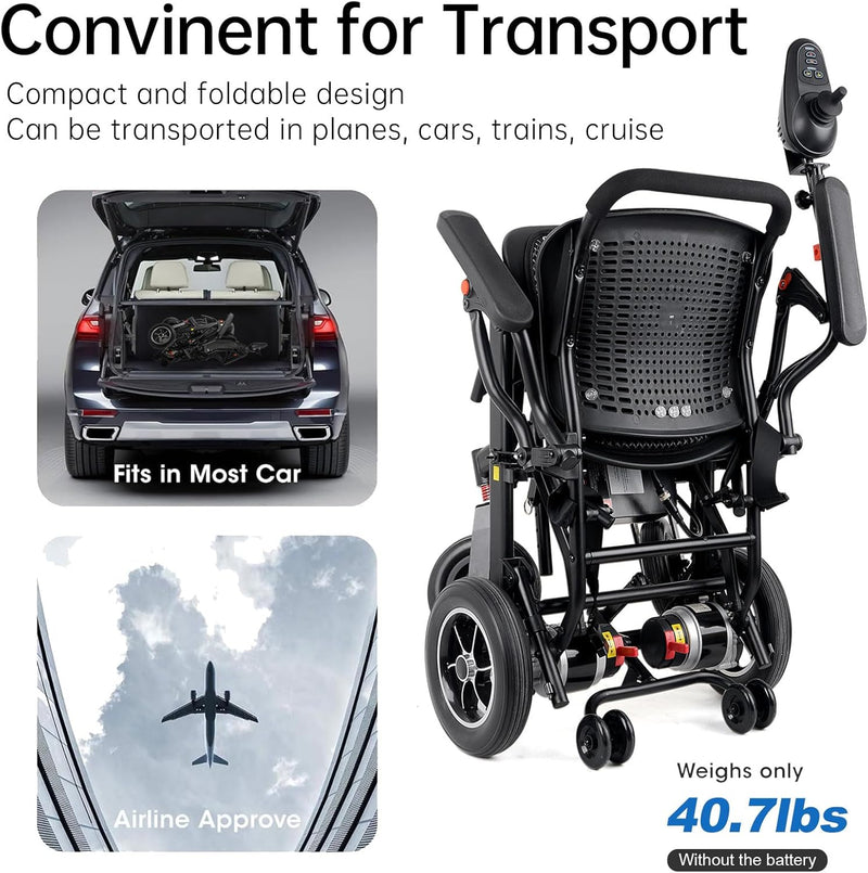 42 lbs Lightweight Electric Wheelchair – Foldable, Bluetooth Remote & Dual Batteries, 500W Power
