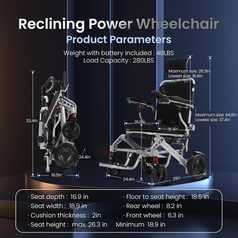 2025 Reclining Electric Wheelchair – Foldable All-Terrain Power Chair with 30+ Mile Range & Dual Batteries