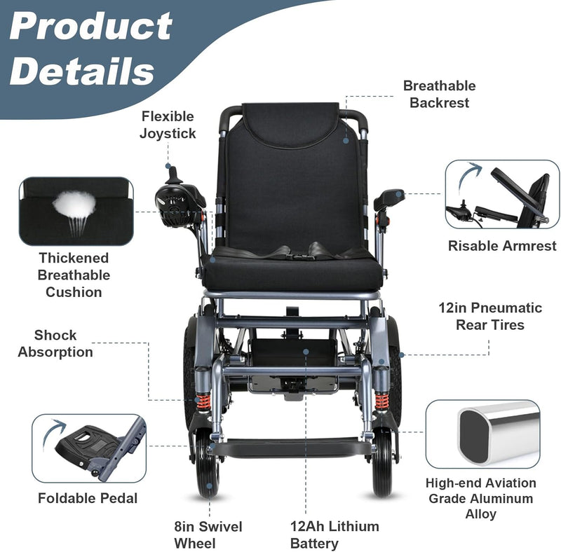 2025 Reclining Electric Wheelchair – Foldable All-Terrain Power Chair with 30+ Mile Range & Dual Batteries