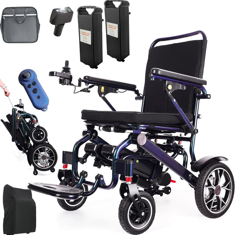 42 lbs Lightweight Electric Wheelchair – Foldable, Bluetooth Remote & Dual Batteries, 500W Power