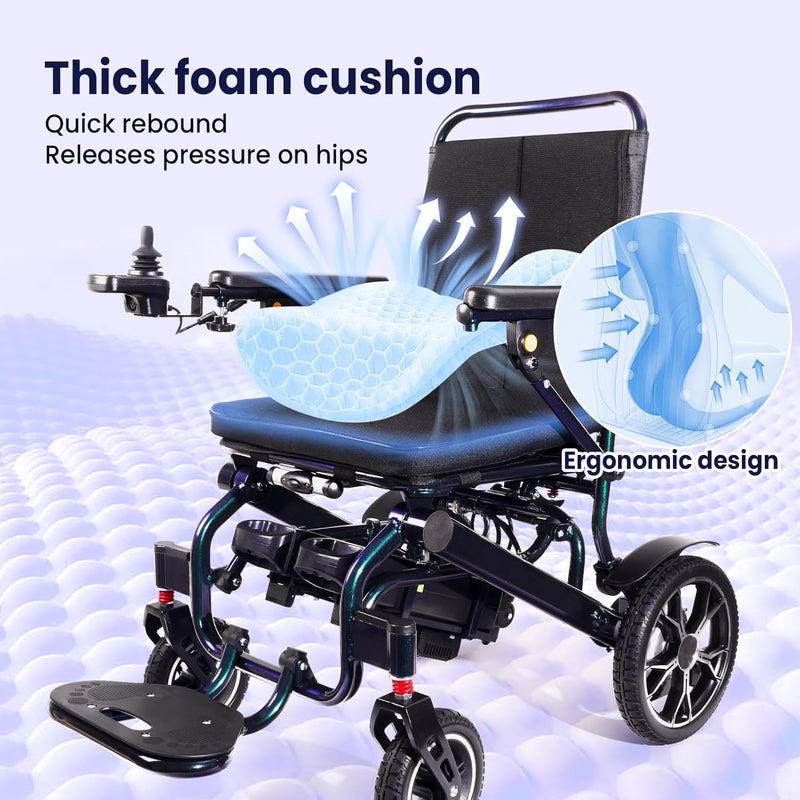 42 lbs Lightweight Electric Wheelchair – Foldable, Bluetooth Remote & Dual Batteries, 500W Power