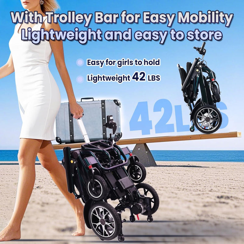 42 lbs Lightweight Electric Wheelchair – Foldable, Bluetooth Remote & Dual Batteries, 500W Power